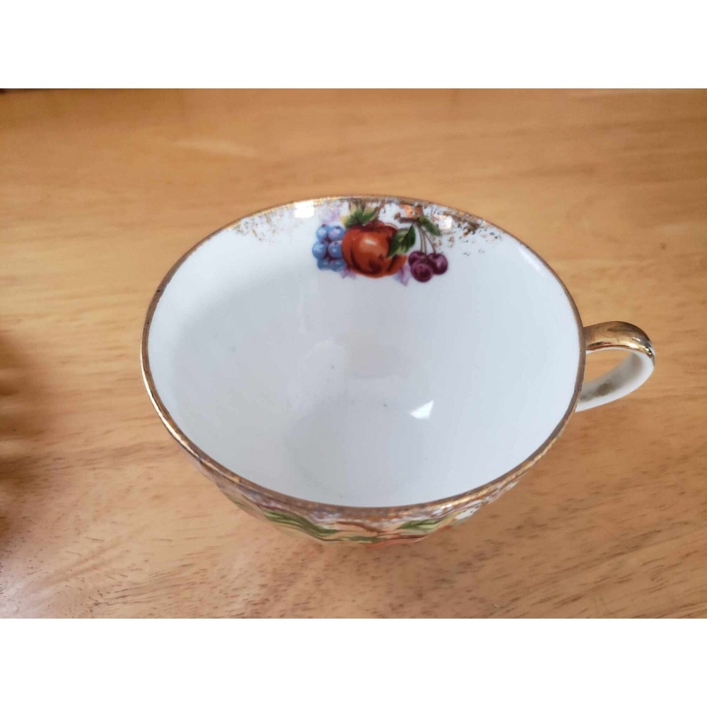 Vintage Enesco Japan Fruit Motif Tea Cup‎ + Pierced Saucer Set – Gold Trim - Picture 7 of 10